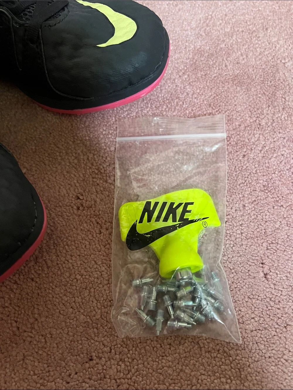 Nike Black Training Shoes with Yellow Swoosh and Pink Outsole with Spikes